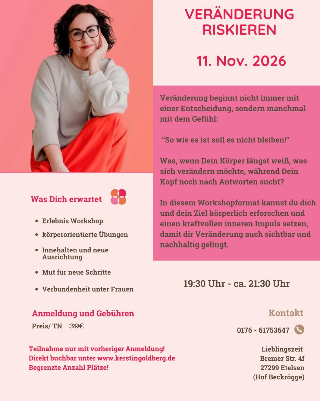 Veränderung riskieren Flyer: Veränderung riskieren – Workshop mit Kerstin Goldberg am 11. November 2026